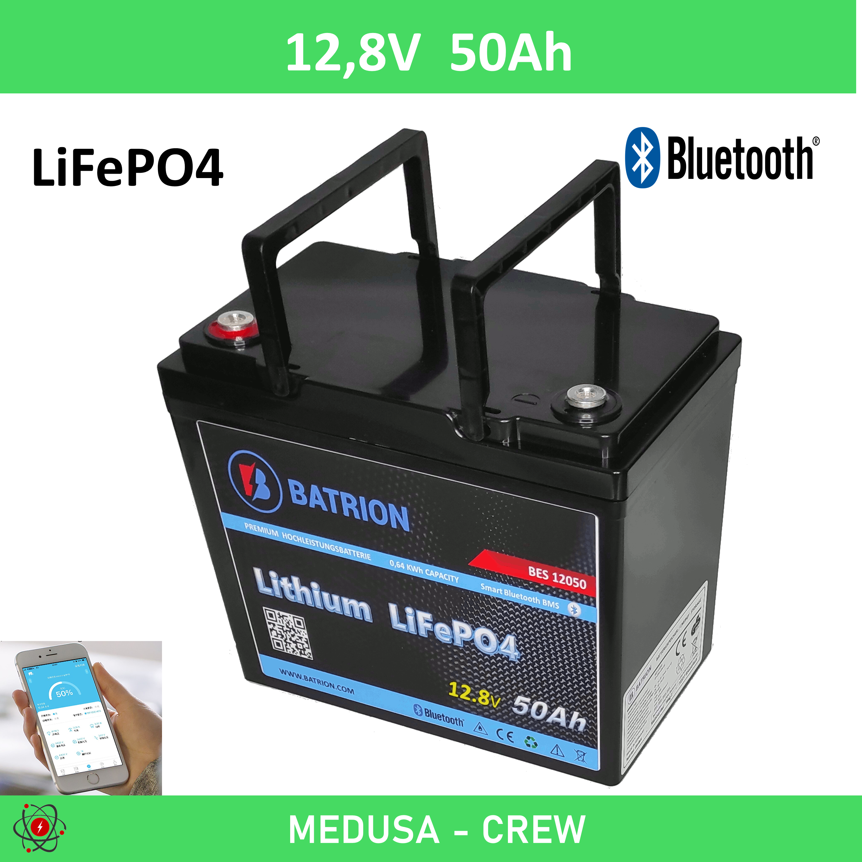 LiFePO4 Akku 12V 50Ah Lithium Batterie BATRION Wohnmobil Boot Bluetooth —  MEDUSA